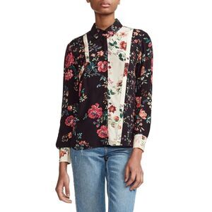 Maje Printed Ciller Two-Tone Floral Shirt Button Up Blouse Size 2 or Medium